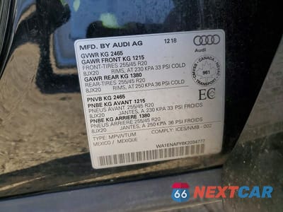 Zdjęcie 13 z 13 samochodu: 2019 AUDI Q5 PROGRESSIV S-LINE VIN:WA1ENAFY6K2034777 - miniatura