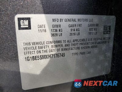 Zdjęcie 12 z 12 samochodu: 2017 CHEVROLET CRUZE LT VIN:1G1BE5SMXH7176749 - miniatura