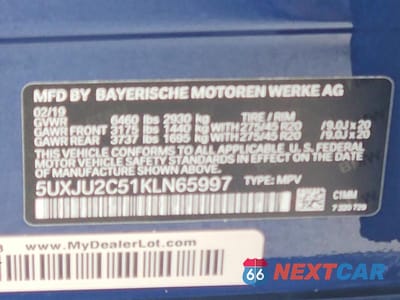 Zdjęcie 12 z 12 samochodu: 2019 BMW X5 XDRIVE50I VIN:5UXJU2C51KLN65997 - miniatura
