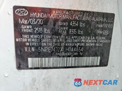 Zdjęcie 12 z 12 samochodu: 2020 HYUNDAI SONATA SEL PLUS VIN:5NPEJ4J2XLH044654 - miniatura