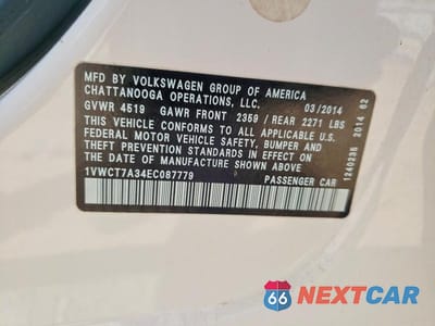 Zdjęcie 12 z 12 samochodu: 2014 VOLKSWAGEN PASSAT SEL VIN:1VWCT7A34EC087779 - miniatura