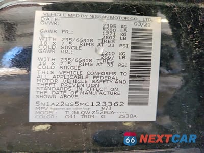 Zdjęcie 13 z 13 samochodu: 2021 NISSAN MURANO SV VIN:5N1AZ2BS5MC123362 - miniatura