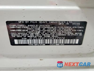 Zdjęcie 12 z 12 samochodu: 2016 SUBARU FORESTER 2.5I TOURING VIN:JF2SJAVC1GH427974 - miniatura