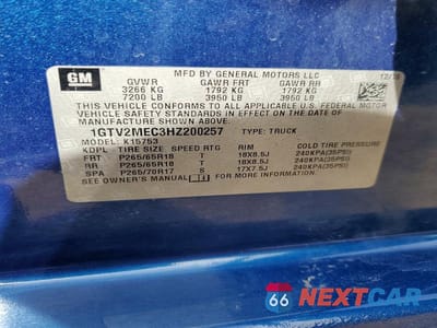 Zdjęcie 12 z 12 samochodu: 2017 GMC SIERRA K1500 SLE VIN:1GTV2MEC3HZ200257 - miniatura