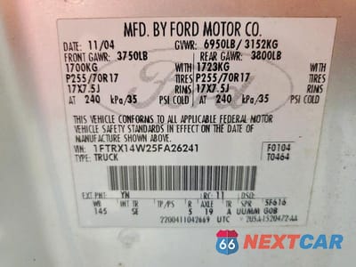 Zdjęcie 12 z 12 samochodu: 2005 FORD F150 VIN:1FTRX14W25FA26241 - miniatura