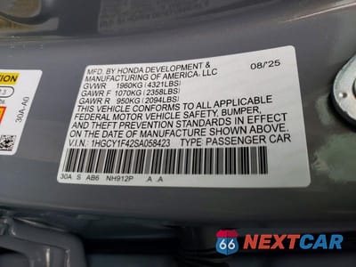 Zdjęcie 12 z 12 samochodu: 2025 HONDA ACCORD SE VIN:1HGCY1F42SA058423 - miniatura