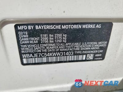 Zdjęcie 12 z 12 samochodu: 2019 BMW 540 XI VIN:WBAJE7C54KWW31403 - miniatura