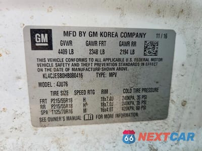 Zdjęcie 13 z 13 samochodu: 2017 BUICK ENCORE PREFERRED VIN:KL4CJESB0HB080416 - miniatura