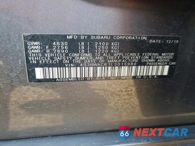 Zdjęcie 12 z 12 samochodu: 2020 SUBARU LEGACY PREMIUM VIN:4S3BWAC61L3015980 - miniatura