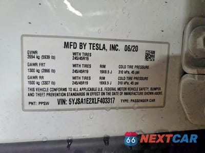 Zdjęcie 12 z 12 samochodu: 2020 TESLA MODEL S VIN:5YJSA1E2XLF403317 - miniatura