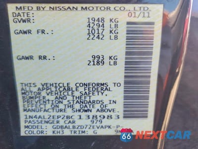 Zdjęcie 12 z 12 samochodu: 2011 NISSAN ALTIMA S VIN:1N4AL2EP2BC138983 - miniatura
