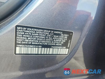 Zdjęcie 12 z 12 samochodu: 2021 VOLKSWAGEN PASSAT SE VIN:1VWSA7A33MC014189 - miniatura