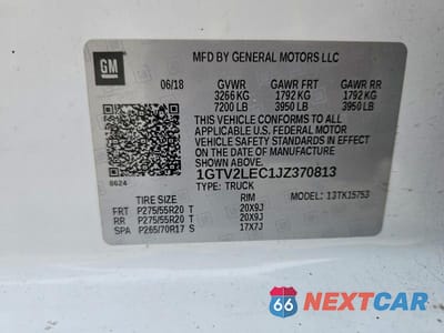 Zdjęcie 12 z 12 samochodu: 2018 GMC SIERRA K1500 VIN:1GTV2LEC1JZ370813 - miniatura