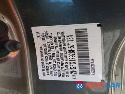 Zdjęcie 12 z 12 samochodu: 2008 HONDA CIVIC EXL VIN:2HGFG12928H571134 - miniatura