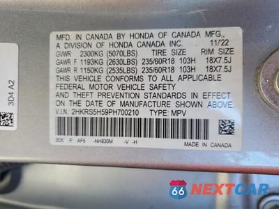 Zdjęcie 14 z 14 samochodu: 2023 HONDA CR-V SPORT VIN:2HKRS5H59PH700210 - miniatura