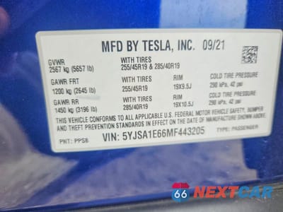 Zdjęcie 12 z 12 samochodu: 2021 TESLA MODEL S VIN:5YJSA1E66MF443205 - miniatura