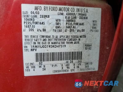 Zdjęcie 13 z 13 samochodu: 2003 FORD ESCAPE XLT VIN:1FMYU03193KD47519 - miniatura