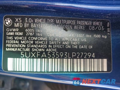 Zdjęcie 14 z 14 samochodu: 2003 BMW X5 3.0I VIN:5UXFA53593LP27294 - miniatura