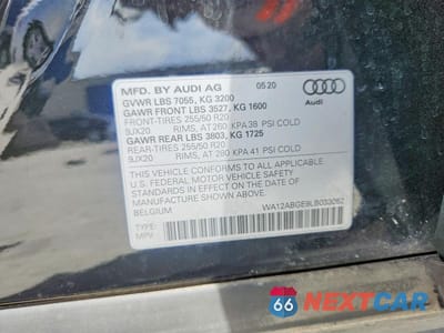 Zdjęcie 13 z 13 samochodu: 2020 AUDI E-TRON SPORTBACK PREMIUM PLUS VIN:WA12ABGE9LB033052 - miniatura