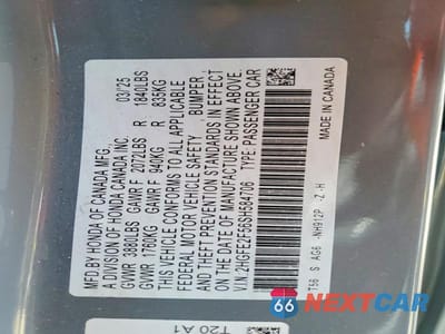 Zdjęcie 12 z 12 samochodu: 2025 HONDA CIVIC SPORT VIN:2HGFE2F56SH584706 - miniatura