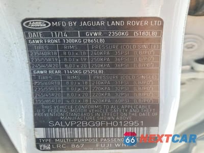 Zdjęcie 13 z 13 samochodu: 2015 LAND ROVER RANGE ROVER EVOQUE PURE PLUS VIN:SALVP2BG9FH012951 - miniatura