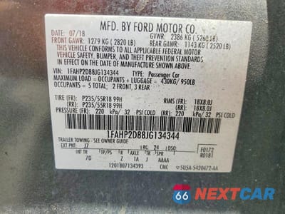 Zdjęcie 12 z 12 samochodu: 2018 FORD TAURUS SE VIN:1FAHP2D88JG134344 - miniatura