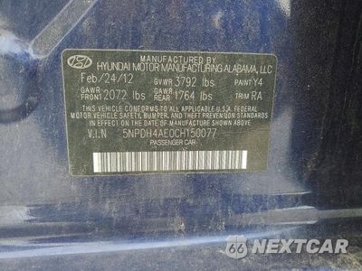 Zdjęcie 12 z 12 samochodu: 2012 HYUNDAI ELANTRA GLS VIN:5NPDH4AE0CH150077 - miniatura