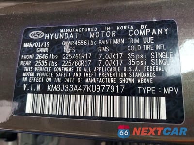 Zdjęcie 13 z 13 samochodu: 2019 HYUNDAI TUCSON VALUE VIN:KM8J33A47KU977917 - miniatura
