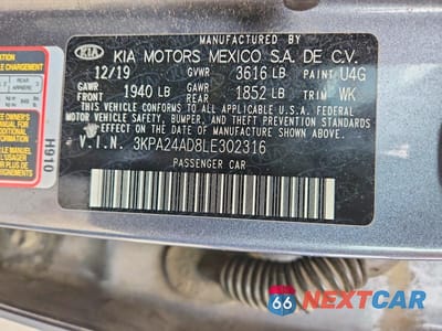 Zdjęcie 12 z 12 samochodu: 2020 KIA RIO S VIN:3KPA24AD8LE302316 - miniatura