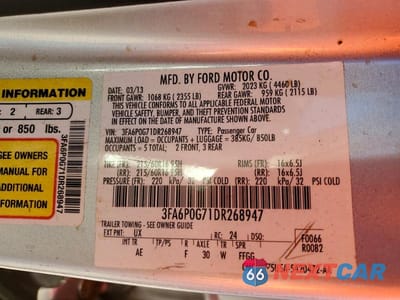 Zdjęcie 12 z 12 samochodu: 2013 FORD FUSION S VIN:3FA6P0G71DR268947 - miniatura