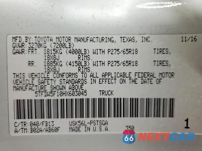Zdjęcie 12 z 12 samochodu: 2017 TOYOTA TUNDRA SR5 VIN:5TFDW5F10HX603045 - miniatura