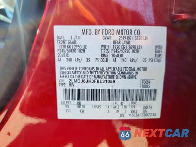 Zdjęcie 14 z 14 samochodu: 2015 LINCOLN MKX VIN:2LMDJ8JK3FBL31059 - miniatura