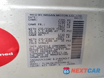 Zdjęcie 13 z 13 samochodu: 2021 NISSAN MURANO SL VIN:5N1AZ2CS1MC128007 - miniatura