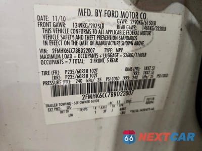 Zdjęcie 13 z 13 samochodu: 2011 FORD FLEX SEL VIN:2FMHK6CC7BBD22007 - miniatura