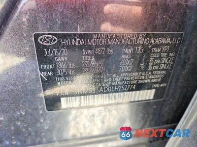 Zdjęcie 13 z 13 samochodu: 2020 HYUNDAI SANTA FE SEL VIN:5NMS33AD0LH252774 - miniatura