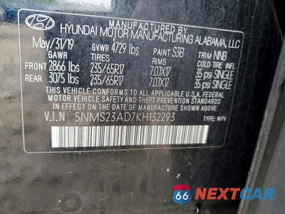 Zdjęcie 13 z 13 samochodu: 2019 HYUNDAI SANTA FE SE VIN:5NMS23AD7KH132293 - miniatura