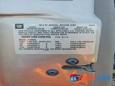 Zdjęcie 13 z 13 samochodu: 2007 GMC ENVOY VIN:1GKDT13SX72256760 - miniatura