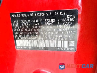 Zdjęcie 12 z 12 samochodu: 2019 HONDA FIT EX VIN:3HGGK5H86KM712899 - miniatura
