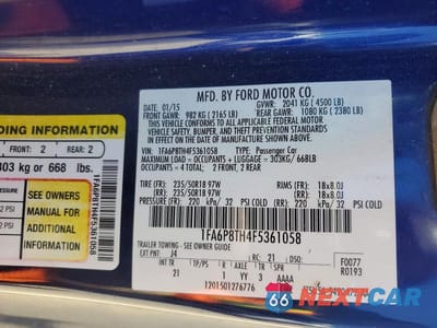Zdjęcie 12 z 12 samochodu: 2015 FORD MUSTANG VIN:1FA6P8TH4F5361058 - miniatura