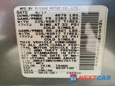 Zdjęcie 13 z 13 samochodu: 2017 NISSAN ROGUE SV VIN:JN8AT2MV2HW278179 - miniatura