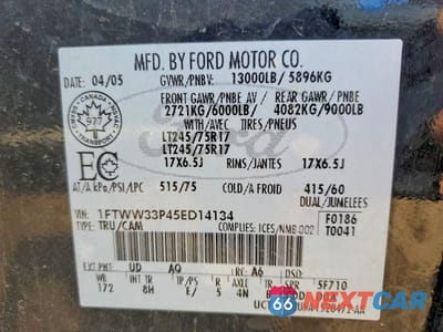 Zdjęcie 12 z 12 samochodu: 2005 FORD F350 SUPER DUTY VIN:1FTWW33P45ED14134 - miniatura