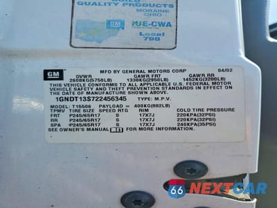 Zdjęcie 13 z 13 samochodu: 2002 CHEVROLET TRAILBLAZER VIN:1GNDT13S722456345 - miniatura