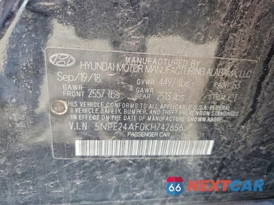 Zdjęcie 12 z 12 samochodu: 2019 HYUNDAI SONATA SE VIN:5NPE24AF0KH742656 - miniatura