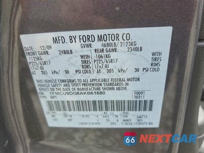 Zdjęcie 13 z 13 samochodu: 2010 FORD ESCAPE XLT VIN:1FMCU9DG8AKB61680 - miniatura