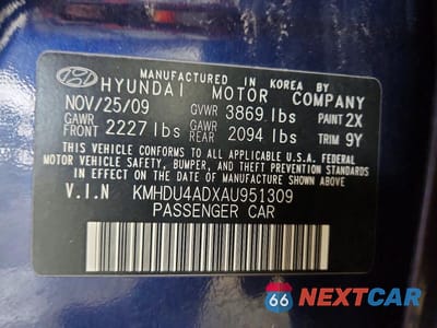 Zdjęcie 13 z 13 samochodu: 2010 HYUNDAI ELANTRA GLS VIN:KMHDU4ADXAU951309 - miniatura