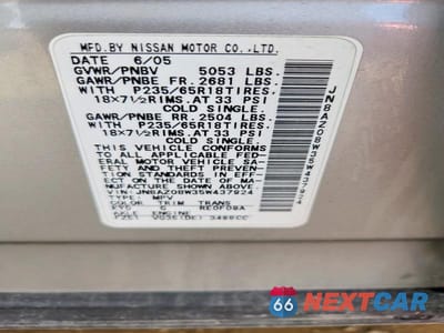 Zdjęcie 12 z 12 samochodu: 2005 NISSAN MURANO S VIN:JN8AZ08W35W437924 - miniatura