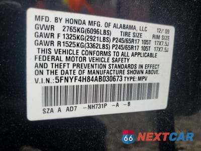 Zdjęcie 13 z 13 samochodu: 2010 HONDA PILOT TOURING VIN:5FNYF4H84AB030673 - miniatura