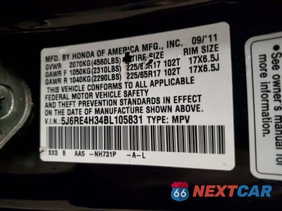 Zdjęcie 14 z 14 samochodu: 2011 HONDA CR-V LX VIN:5J6RE4H34BL105831 - miniatura