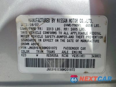 Zdjęcie 12 z 12 samochodu: 2008 INFINITI G35 BASE VIN:JNKBV61E98M201972 - miniatura