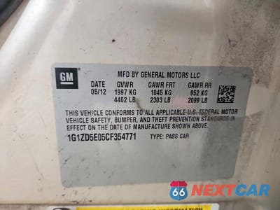 Zdjęcie 12 z 12 samochodu: 2012 CHEVROLET MALIBU 2LT VIN:1G1ZD5E05CF354771 - miniatura